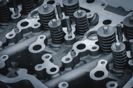 disassembled silver car engine auto service concept background.