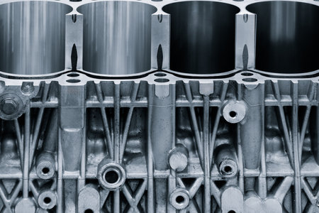 disassembled silver car engine auto service concept background.の写真素材