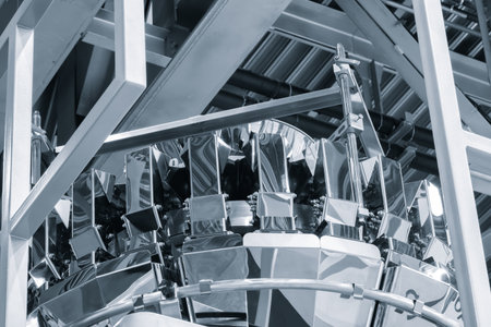 Industrial bulk product filling machine from bottom to top in industrial food factoryの写真素材