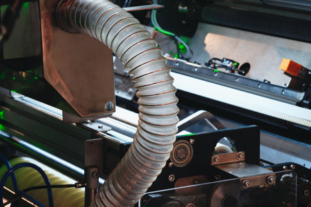 Machine with a long tube attached to it. The tube is white and is connected to a machineの写真素材