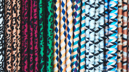 Row of colorful fabric with a variety of patterns.の写真素材