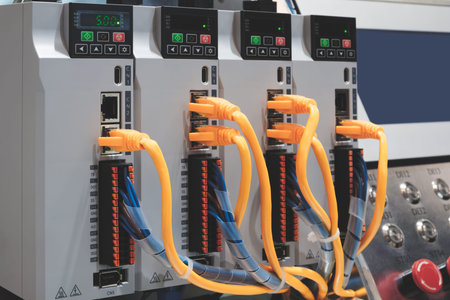 Electronic switching unit with ports, wires, signal lamps and switches for receiving and sending...