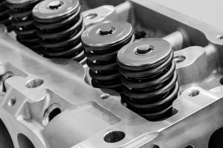 Close-up of engine cylinder block undergoing service repair, industrial service repair concept...