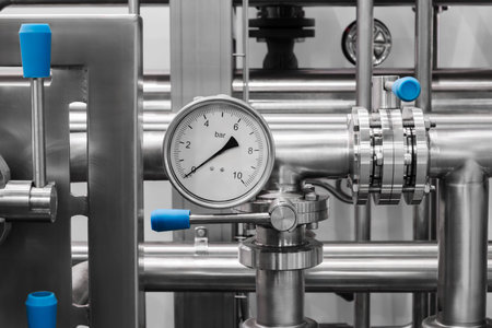 Food production machine with stainless steel pipes, cooling radiator as separator and tanks, valves...