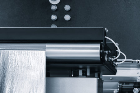 Machine for packaging food or pharmaceutical products in polyethylene film, the packaging film roll...
