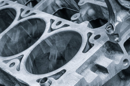 disassembled silver car engine background.
