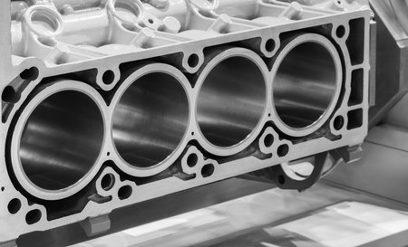Disassembled car cylinder block for maintenance and repair, auto service concept background.