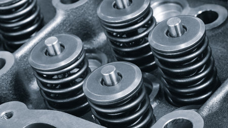 A disassembled car engine for repair and maintenance at a car service center.の写真素材