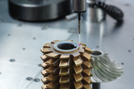 Operator inspection dimension metal parts by CMM after machining process in industrial factoryの写真素材