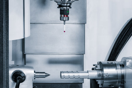 Modern programmable metalworking CNC multifunctional milling drilling grinding tool automatic machine, industrial concept backgroundの写真素材