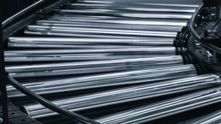 Crossing of the roller conveyor, Production line conveyor roller transportation objects.の写真素材