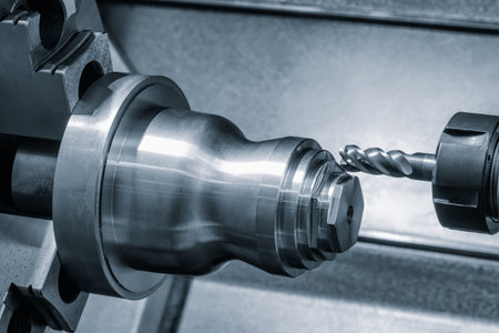 Modern programmable metalworking CNC multifunctional milling drilling grinding tool automatic machine, industrial concept background.の写真素材