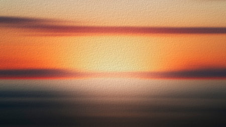 Bright beautiful orange sunset on the beach and by the sea, smooth sea, sunny path in the sea, sun...
