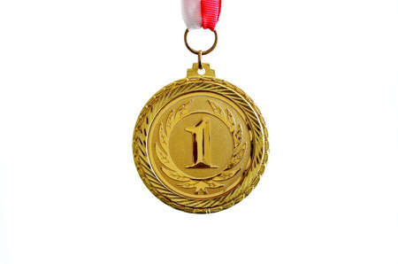 Gold medal, white background, horizontalの写真素材