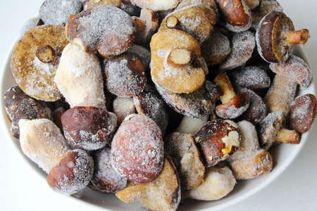 Frozen mushroom prepared for cookingの写真素材
