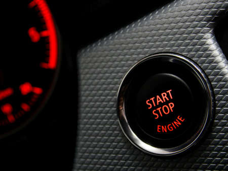 Start Stop engine button in sport car の写真素材