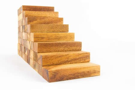 Wooden staircase construction isolated on white backgroundの写真素材
