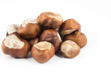 Bunch of chestnuts isolated on white backgroundの写真素材