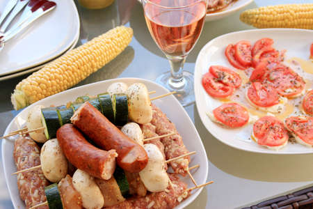 Raw food ready for summer grilling の写真素材