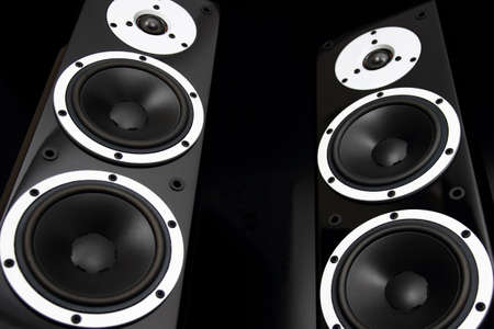 Black high gloss audio speakersの写真素材