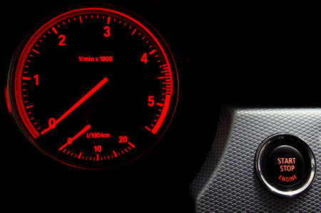Start Stop engine button in sport carの写真素材