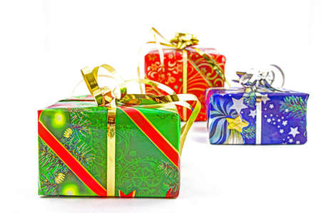Christmas gifts isolated on white backgroundの写真素材