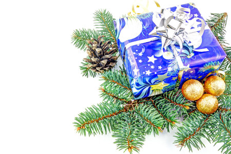 Christmas gift and decoration isolated on white background