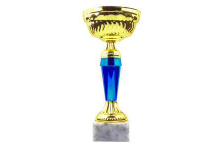 Gold trophy, white background, horizontalの写真素材