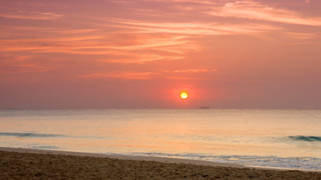 Sunrise over caribbean sea in Playa del Carmen, Mexicoの写真素材