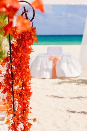 Wedding preparation on Mexican beach の写真素材