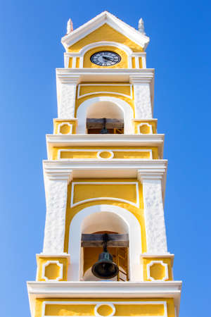 Beautiful old Spanish church and bell tower near Playa del Carmen, Mexicoの写真素材