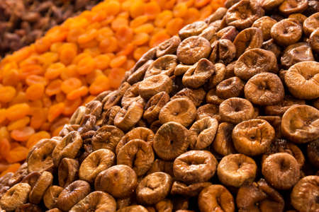Dried fruits: figs and apricots at moroccan market in Marrakeshの写真素材
