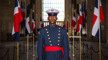 SANTO DOMINGO, DOMINICAN REPUBLIC - NOVEMBER 20, 2014: Unidentified soldier on duty at National Pantheon in Santo Domingo, Dominican Republic.のeditorial素材