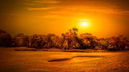 Sunrise over beautiful golf course on mayan riviera in Mexicoの写真素材