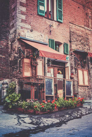 Small climatic trattoria in tuscan Montepulciano town, Italyのeditorial素材
