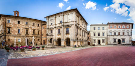 Panorama of Piazza Grande in old Montepulciano city, Italyのeditorial素材