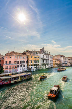 VENICE, ITALY - JUNE 29, 2015: Grand Canal with boats scenery in antique Venice, Italyのeditorial素材