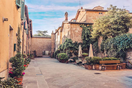 Beautiful architecture of captivating Pienza town, Tuscanyの写真素材