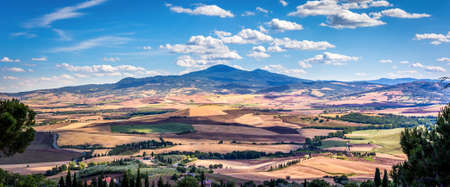 Aerial view of beautiful tuscan valley near Pienza townの写真素材