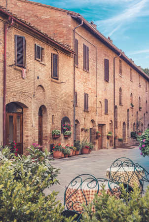 Beautiful architecture of captivating Pienza town, Tuscanyの写真素材