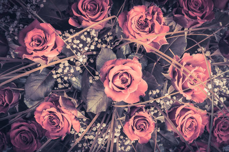Closeup of beautiful freshly cut red roses bouquet