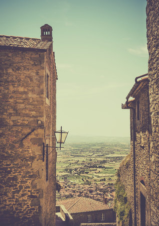 Tuscan landscape seen from antique Cortona town, Italy