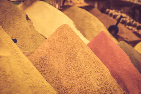 Assortment of spices at moroccan market in Marrakeshの写真素材