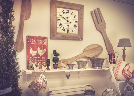 MONTEPULCIANO, ITALY - JUNE 25, 2015: Vintage style house decoration products in tourists shop in...