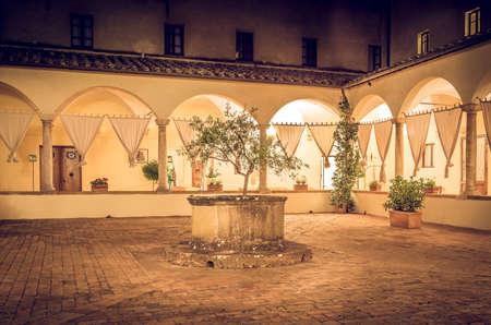 Beautiful tuscan backyard by night in Pienza, Italyのeditorial素材
