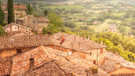Panorama of Val D'Orcia valley in Tuscany. A wiev from Montepulciano town.の写真素材