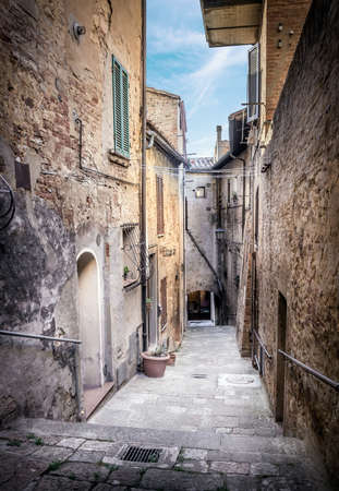 Captivating street of old Montepulciano village in Tuscanyの写真素材