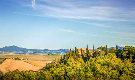 Country landscape of tuscan hills in Italyの写真素材