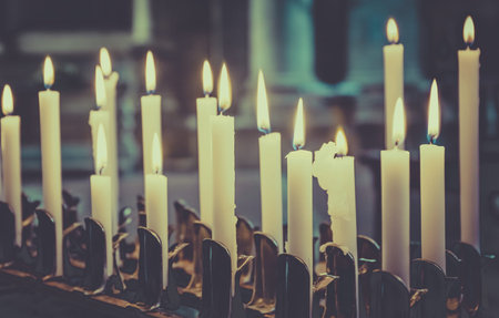 Candles in italian church. Symbol of peace and memory.