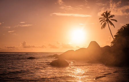 Amazing sunrise on Silhouette island, Seychelles